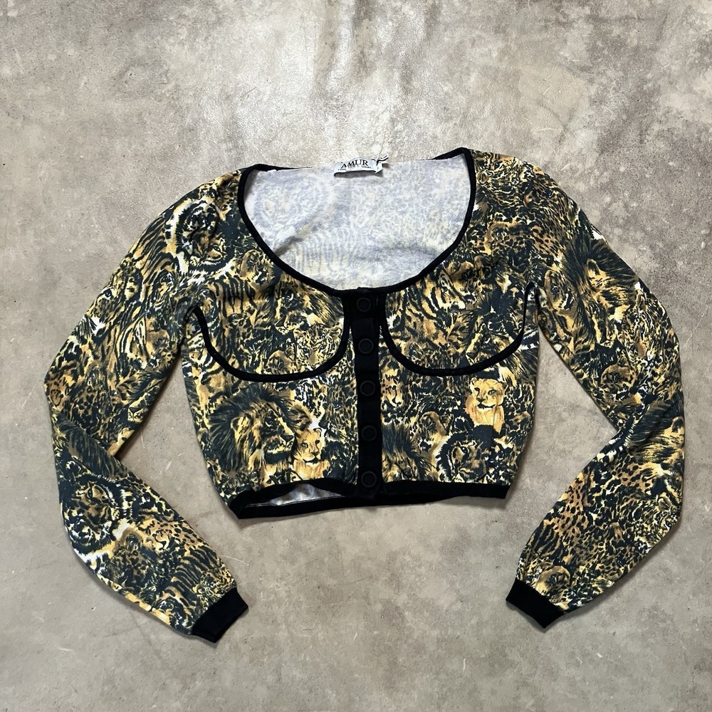 Amur Revolve Sweater Womens Sz S Ninetta‎ Cheetah Amber Cat Crop Cardigan
